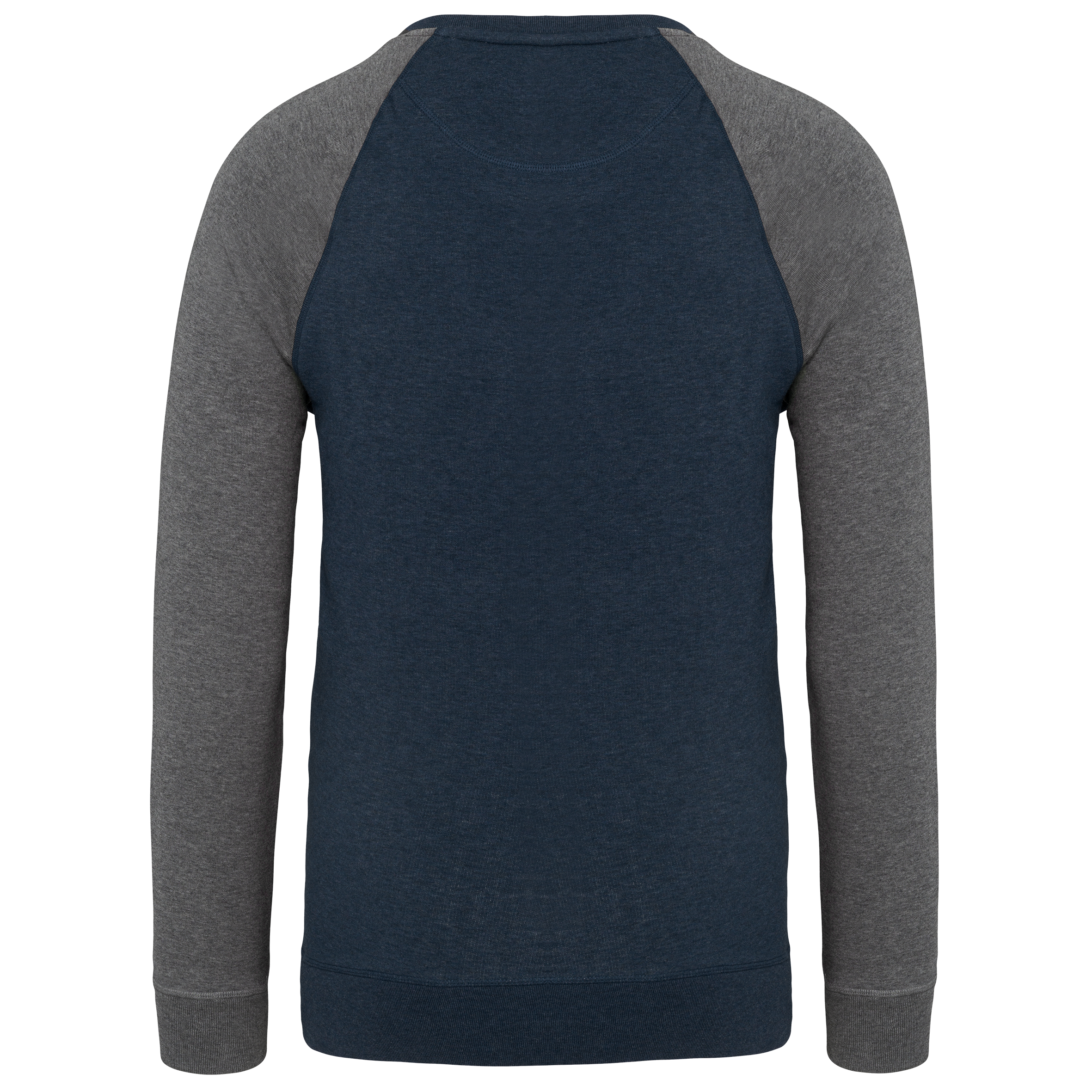 Sweatshirt BIO French Terry bicolor de homem com decote redondo e mangas raglan - French Navy Heather / Grey Heather