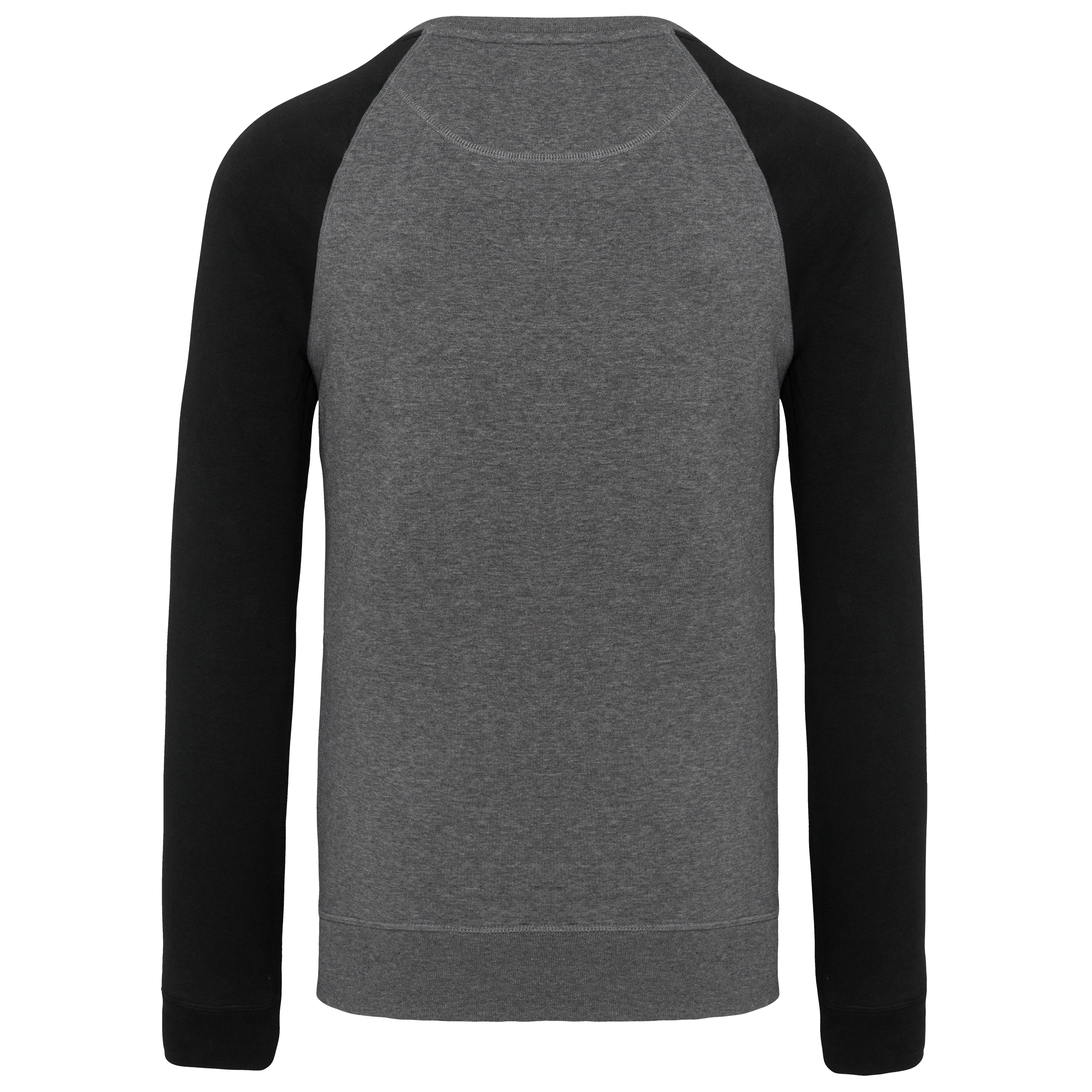Sweatshirt BIO French Terry bicolor de homem com decote redondo e mangas raglan - Grey Heather / Black