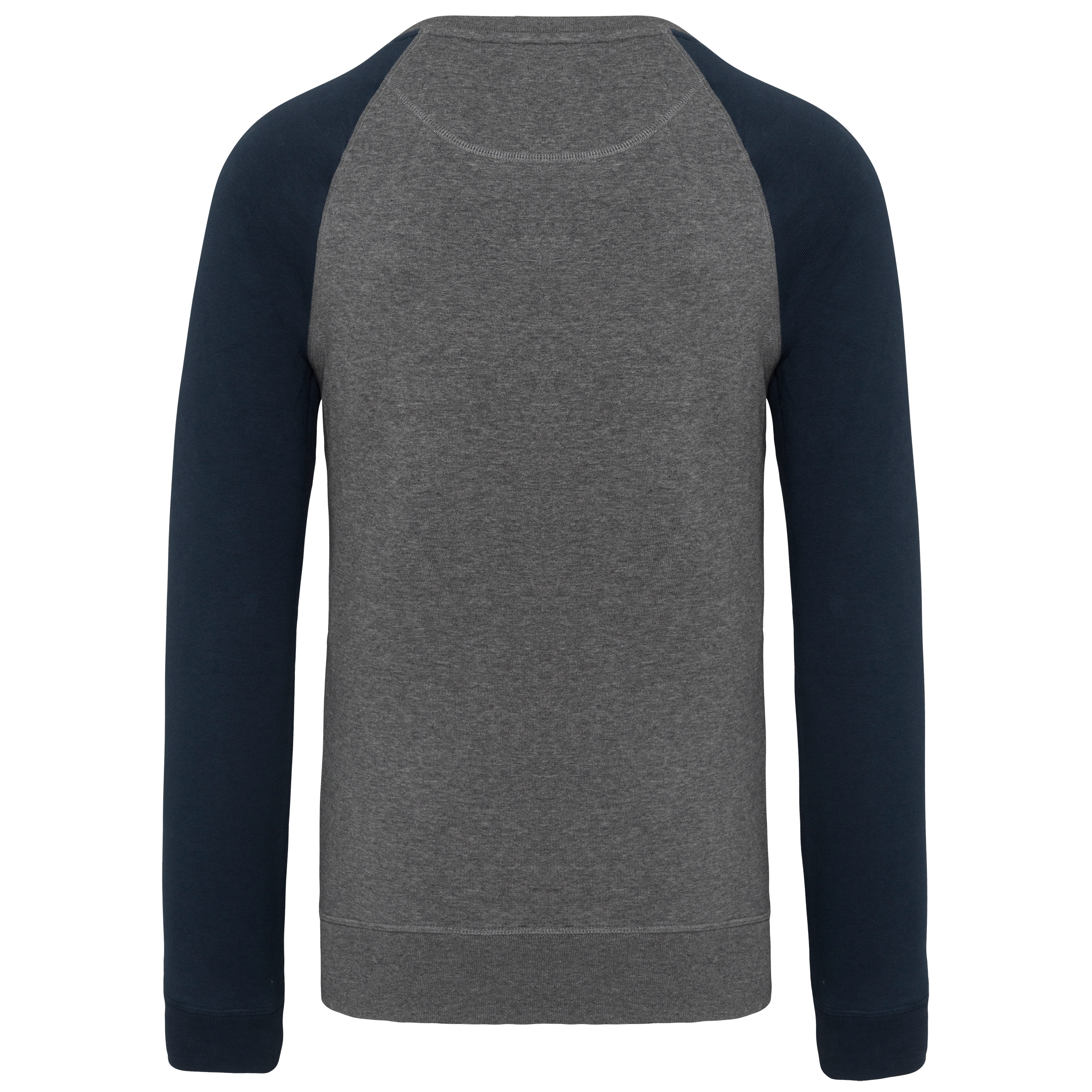 Sweatshirt BIO French Terry bicolor de homem com decote redondo e mangas raglan - Grey Heather / Navy