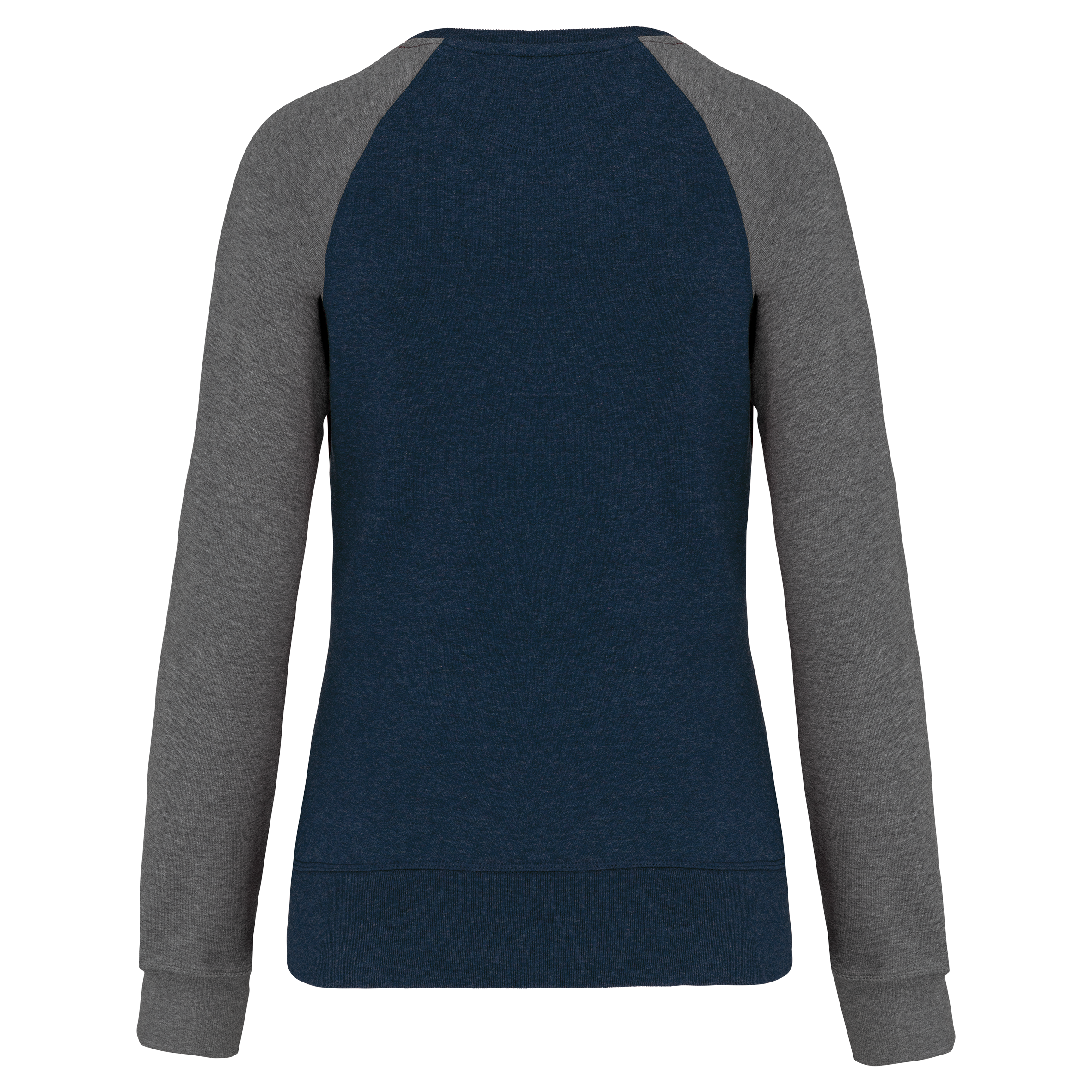 Sweatshirt BIO French Terry bicolor de senhora com decote redondo e mangas raglan - French Navy Heather / Grey Heather