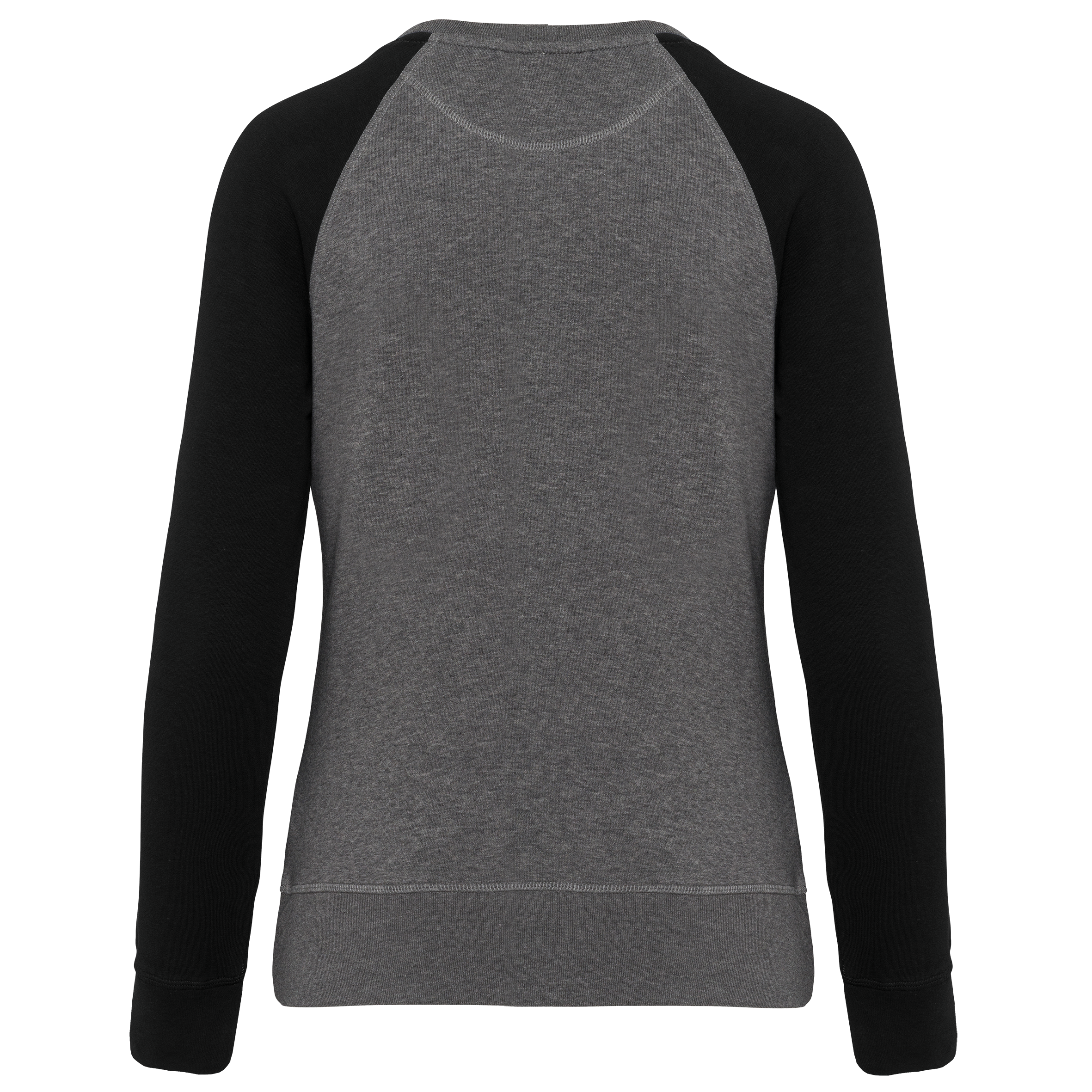Sweatshirt BIO French Terry bicolor de senhora com decote redondo e mangas raglan - Grey Heather / Black