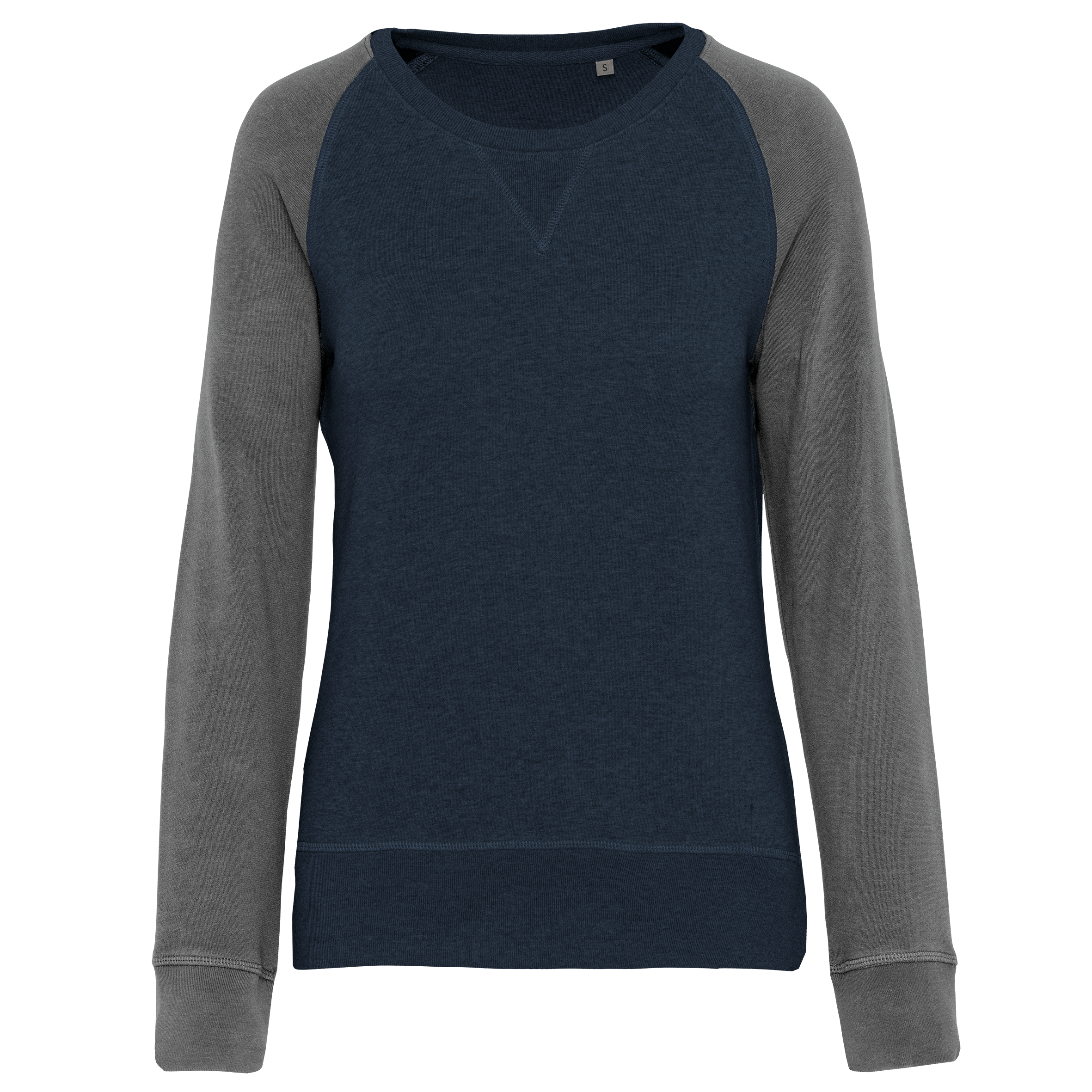 Felpa donna BIO bicolore girocollo e manica raglan NON GARZATA