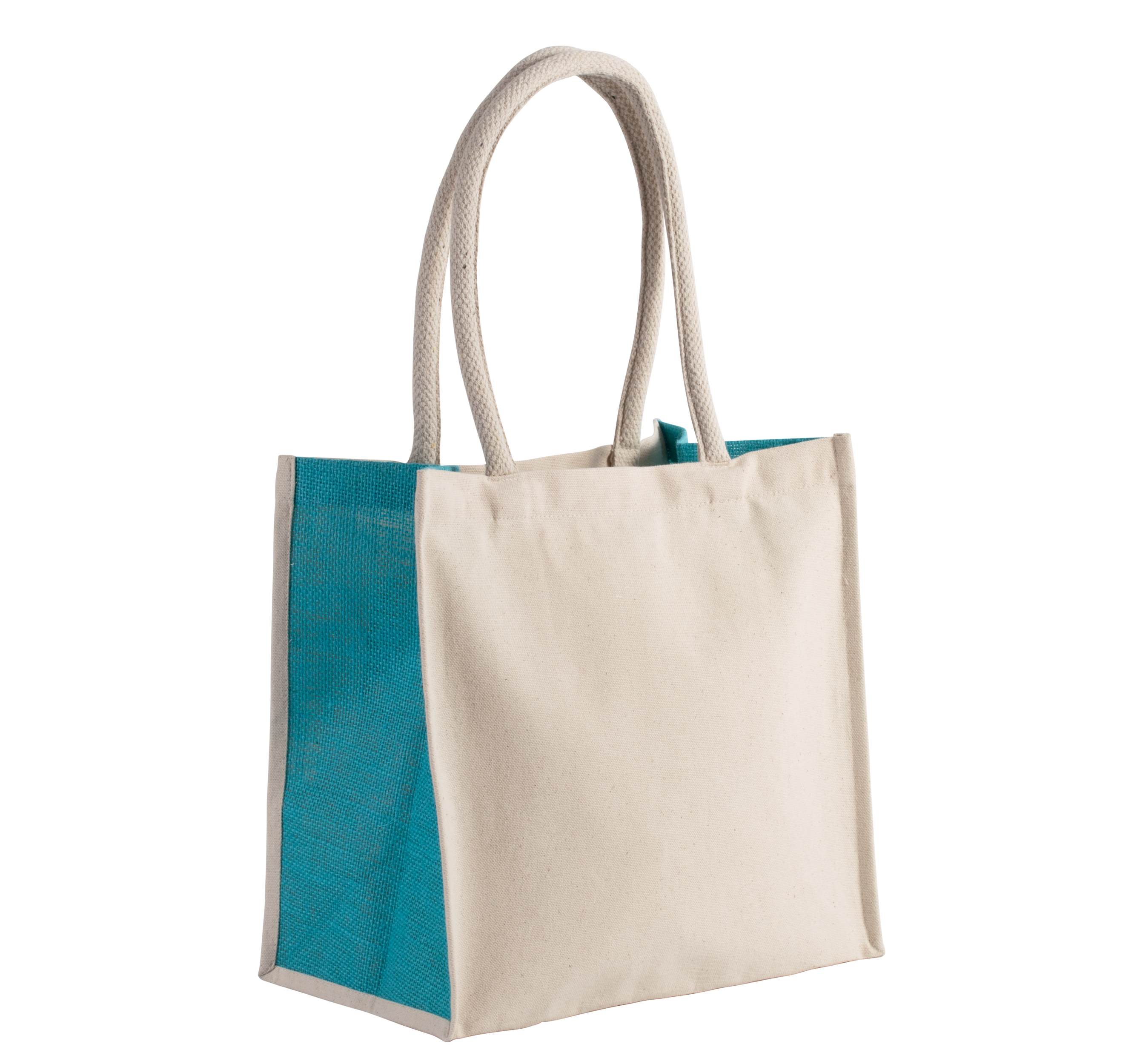 Saco de compras em algodão/juta – 17L - Natural / Turquoise