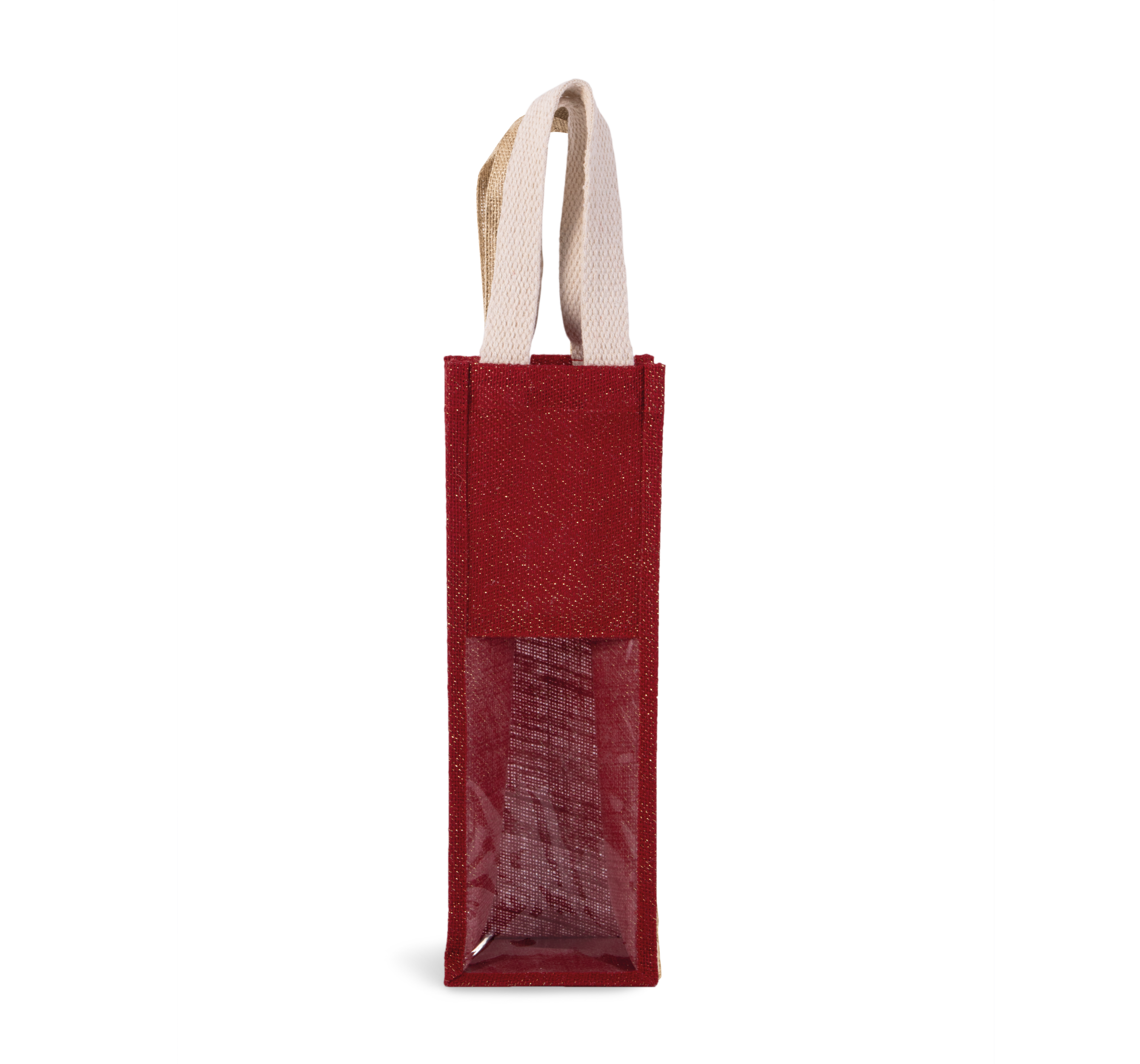 Saco porta-garrafa em juta - Cherry Red / Gold