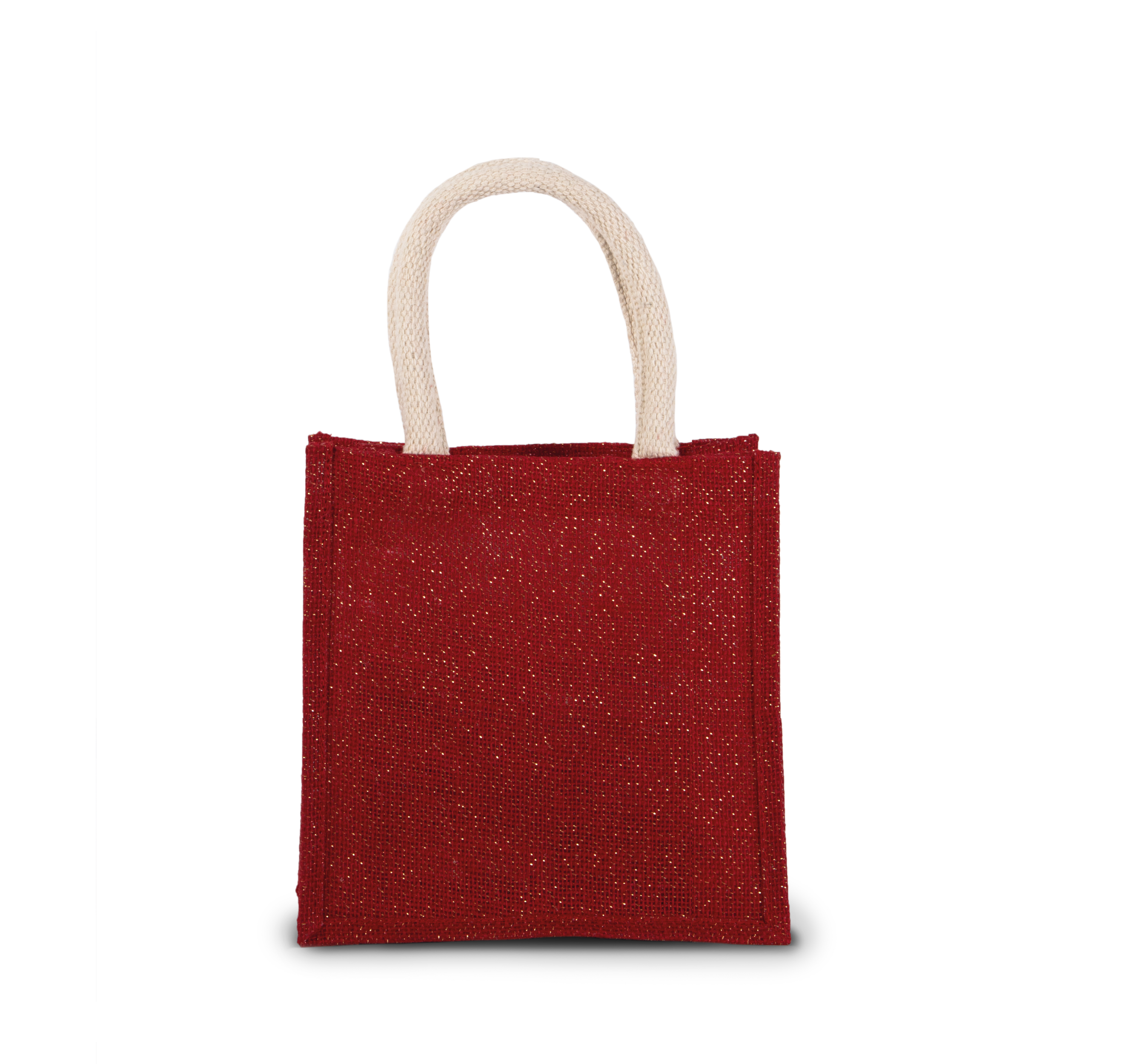 Saco de compras em juta – modelo pequeno - Cherry Red / Gold
