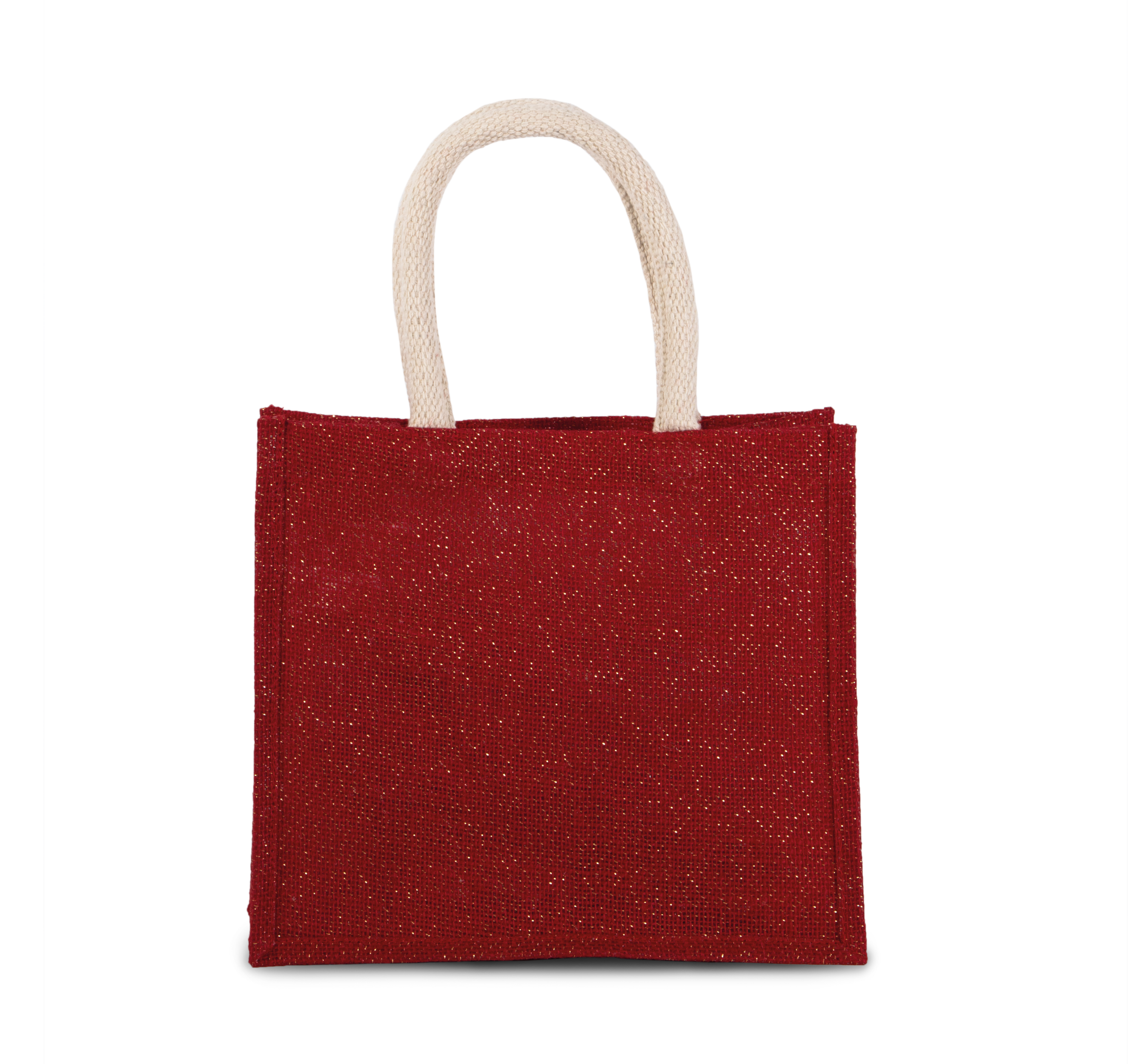 Saco de compras em juta – modelo médio - Cherry Red / Gold