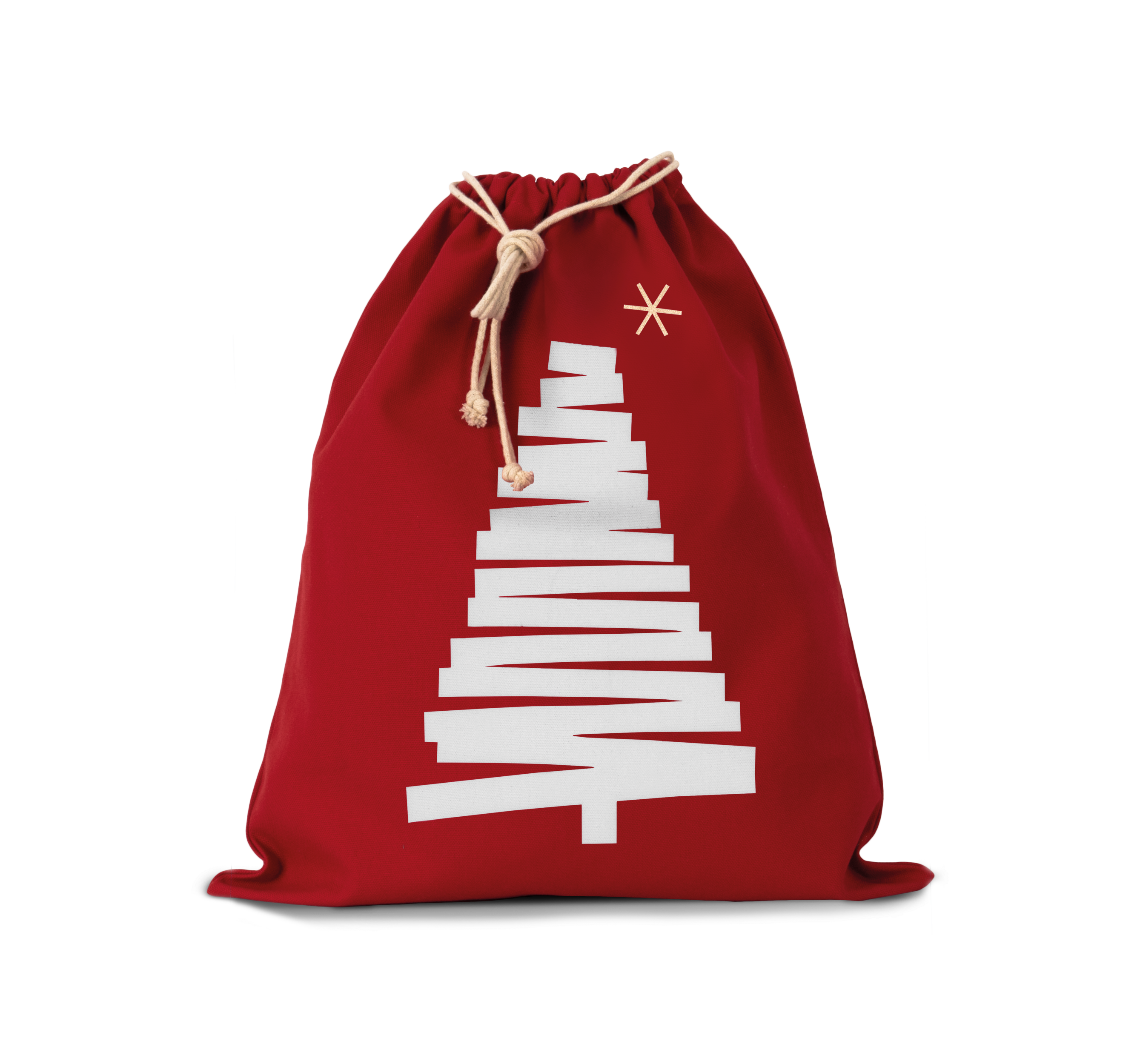 Saco de algodão com cordão, motivo árvore de Natal. - Cherry Red