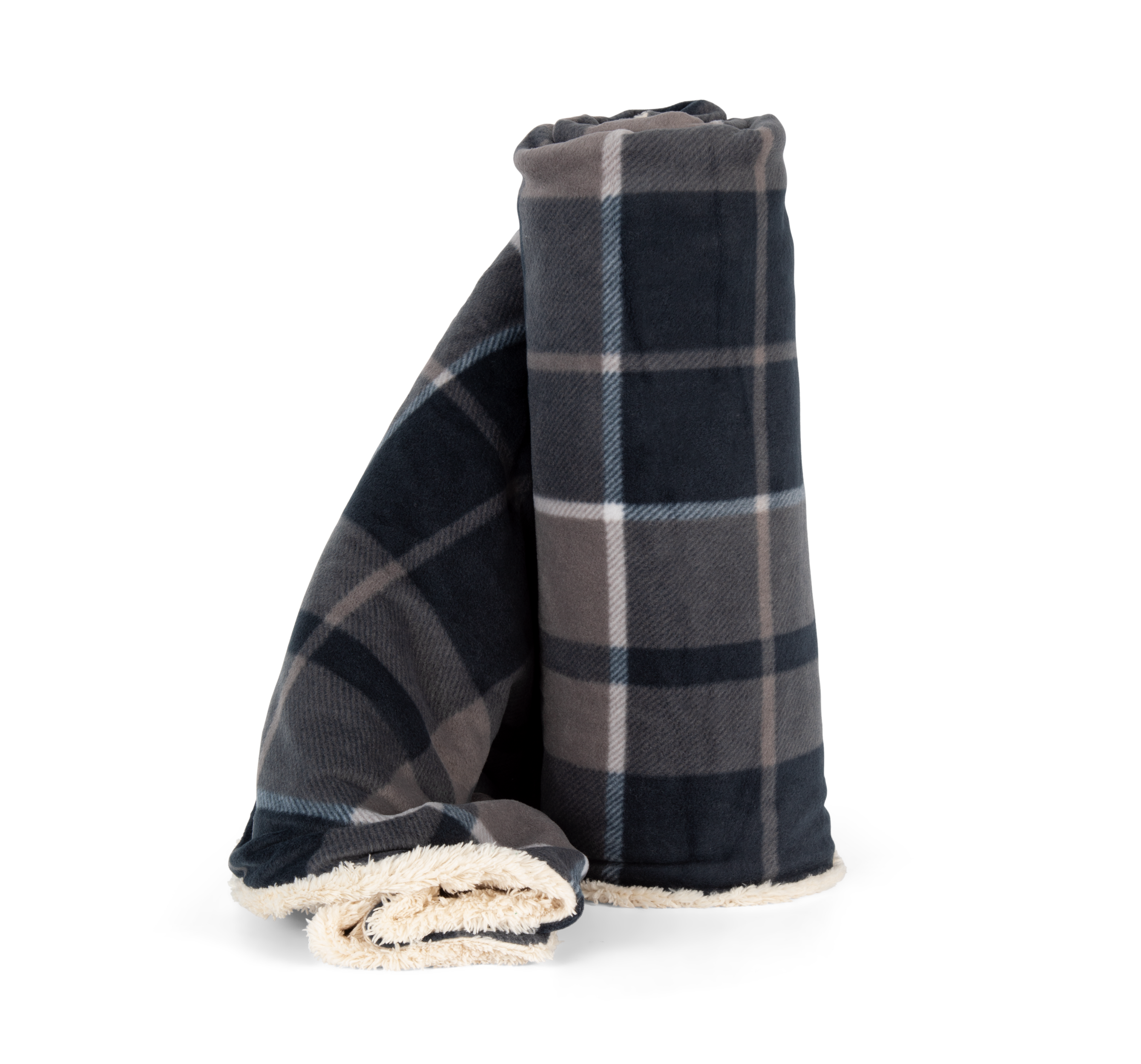 Manta em sherpa - Storm Grey / Navy checked