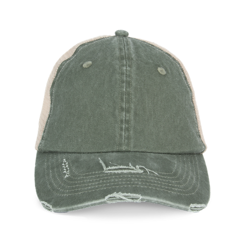 Native Spirit Unisex ripped effect trucker cap in khaki & olive, style NS027