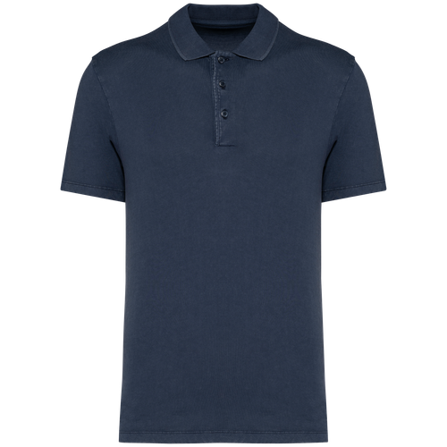 Native Spirit Men's washed effect jersey polo shirt in navy, style NS201