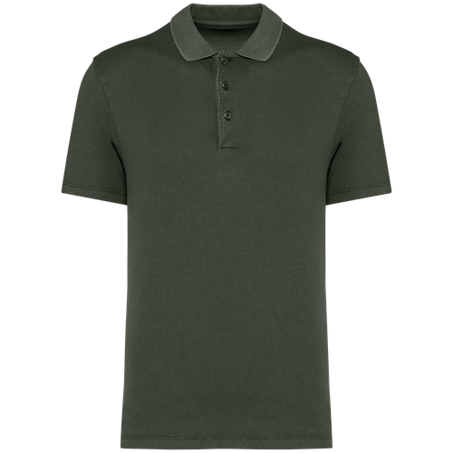 Native Spirit Men's washed effect jersey polo shirt in khaki & olive, style NS201