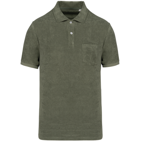 Native Spirit Men's Terry Towel polo shirt in khaki & olive, style NS227