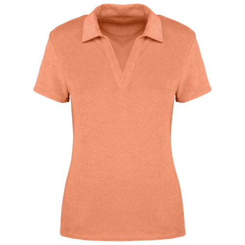 Native Spirit Women's Terry Towel polo shirt in orange, style NS228