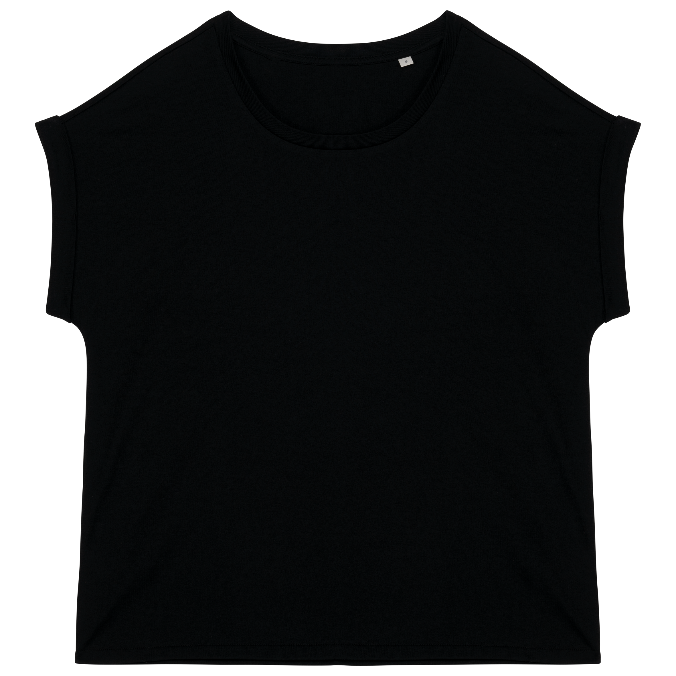 T-shirt eco-responsável com mangas com dobra de senhora — Preto Frente