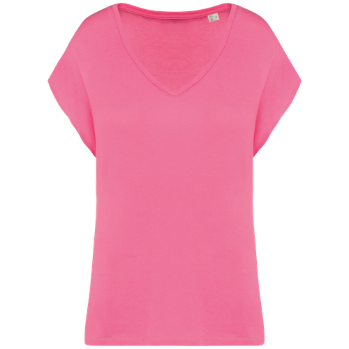 Native Spirit Women's V-neck loose t-shirt in pink, style NS312