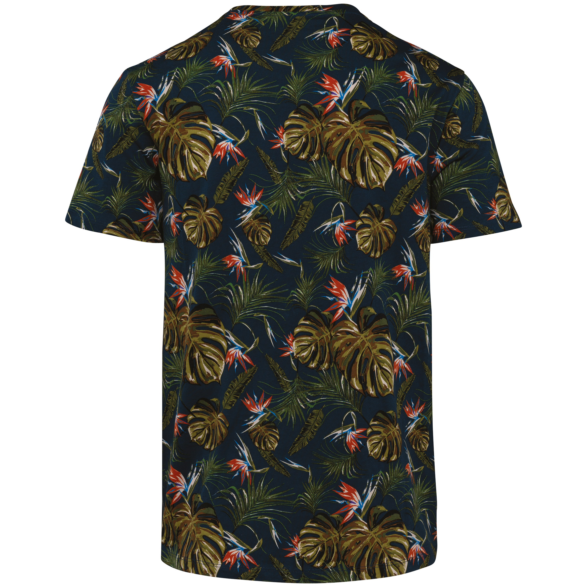 T-shirt eco-responsável com padrão tropical de homem - Navy Paradise Bird