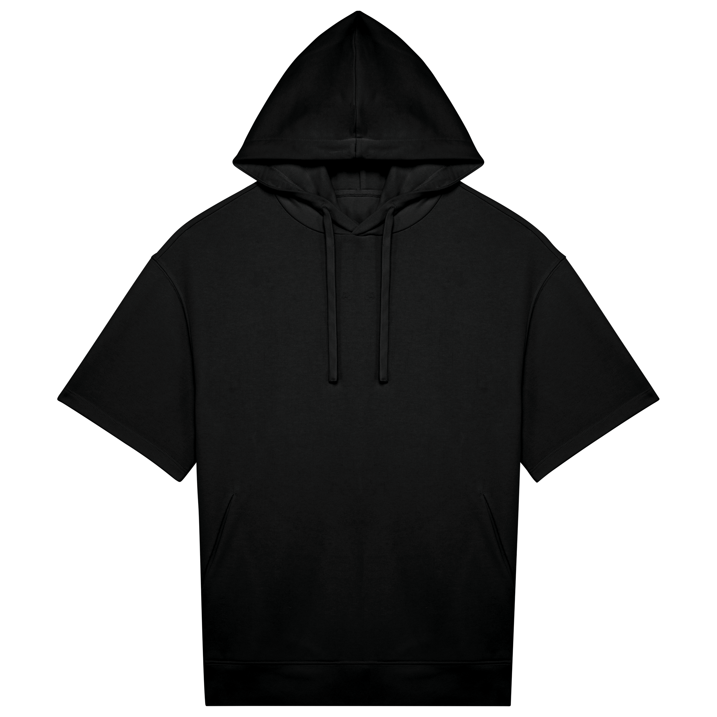 Sweatshirt eco-responsável com capuz e ombros descaídos manga curta French Terry unissexo — Preto Frente