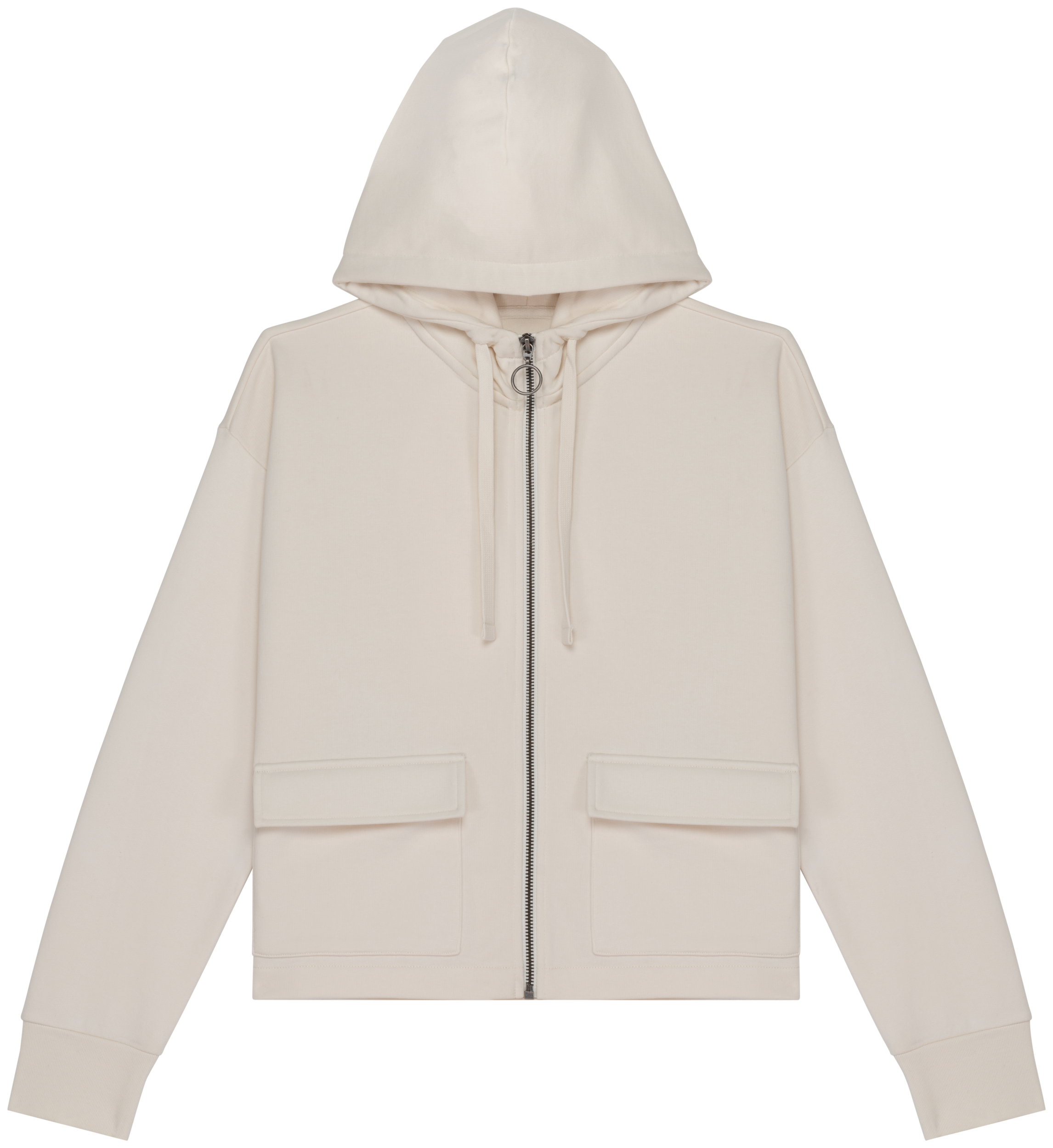 Sweatshirt eco-responsável com fecho e capuz French Terry de senhora — Branco Frente