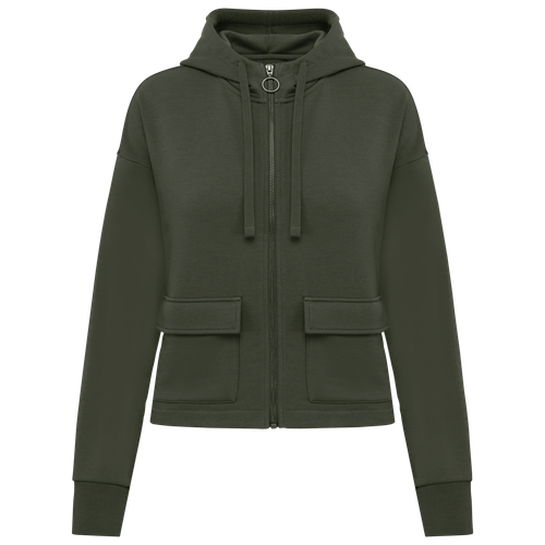 Native Spirit Women's French Terry full zip hooded sweatshirt in khaki & olive, style NS409