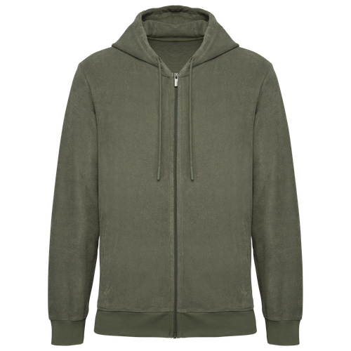 Native Spirit Men's Terry Towel full zip hooded sweatshirt in khaki & olive, style NS419
