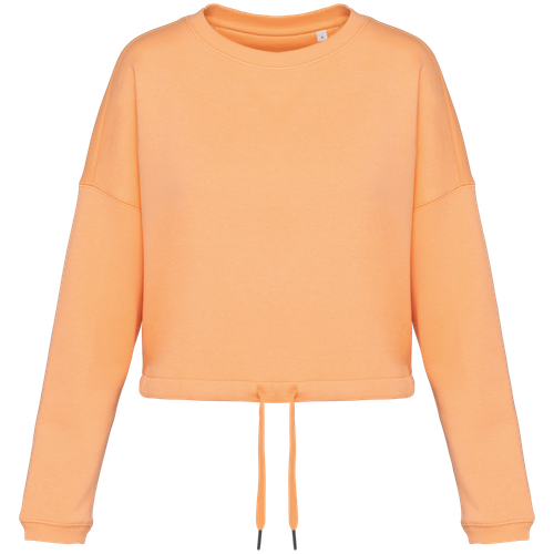 Native Spirit Women's oversize cropped round neck sweatshirt in orange, style NS429