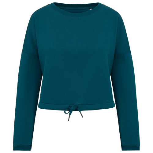Native Spirit Women's oversize cropped round neck sweatshirt in green, style NS429