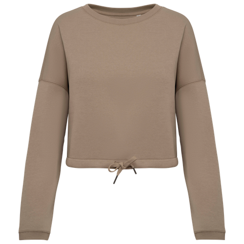 Native Spirit Women's oversize cropped round neck sweatshirt in beige & natural, style NS429