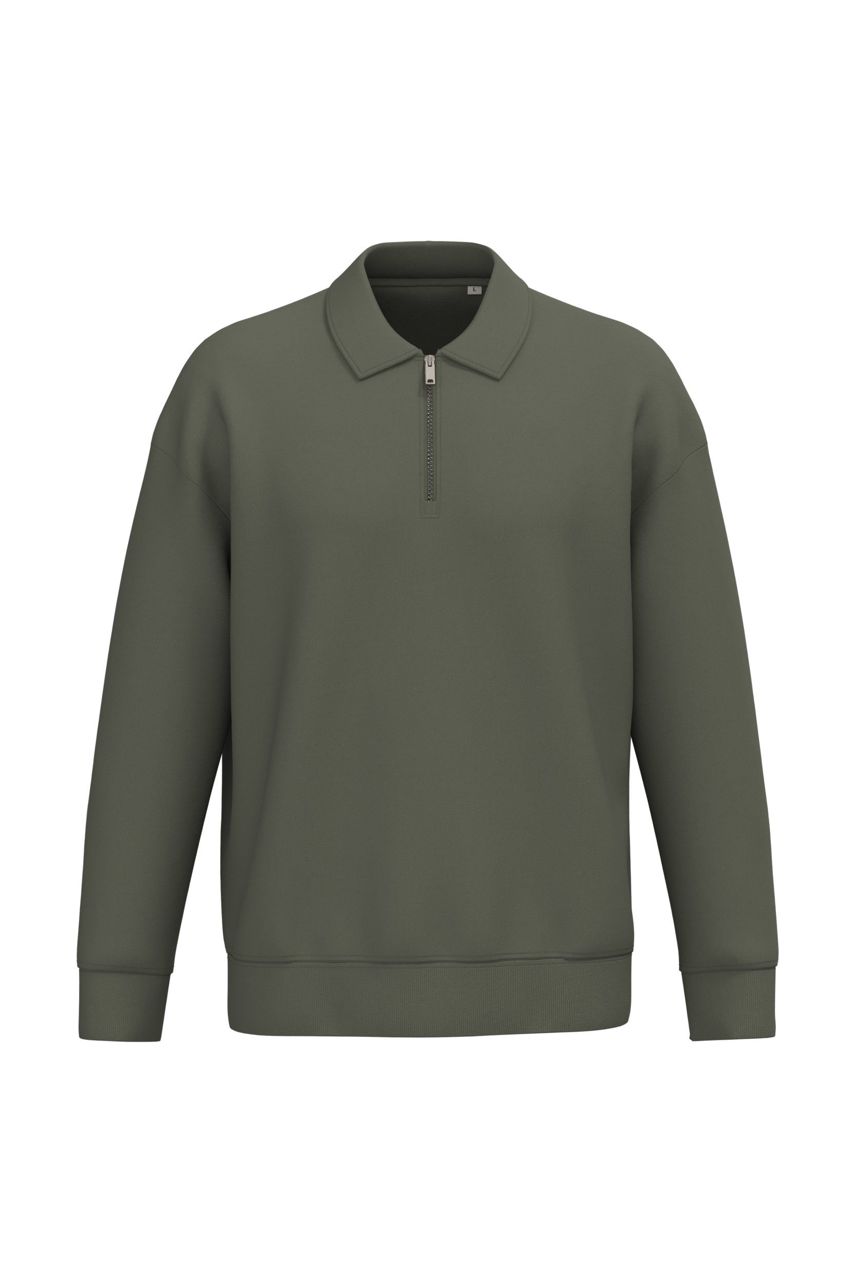 Native Spirit Unisex dropped shoulders quarter zipper sweatshirt with polo collar in khaki & olive, style NS432