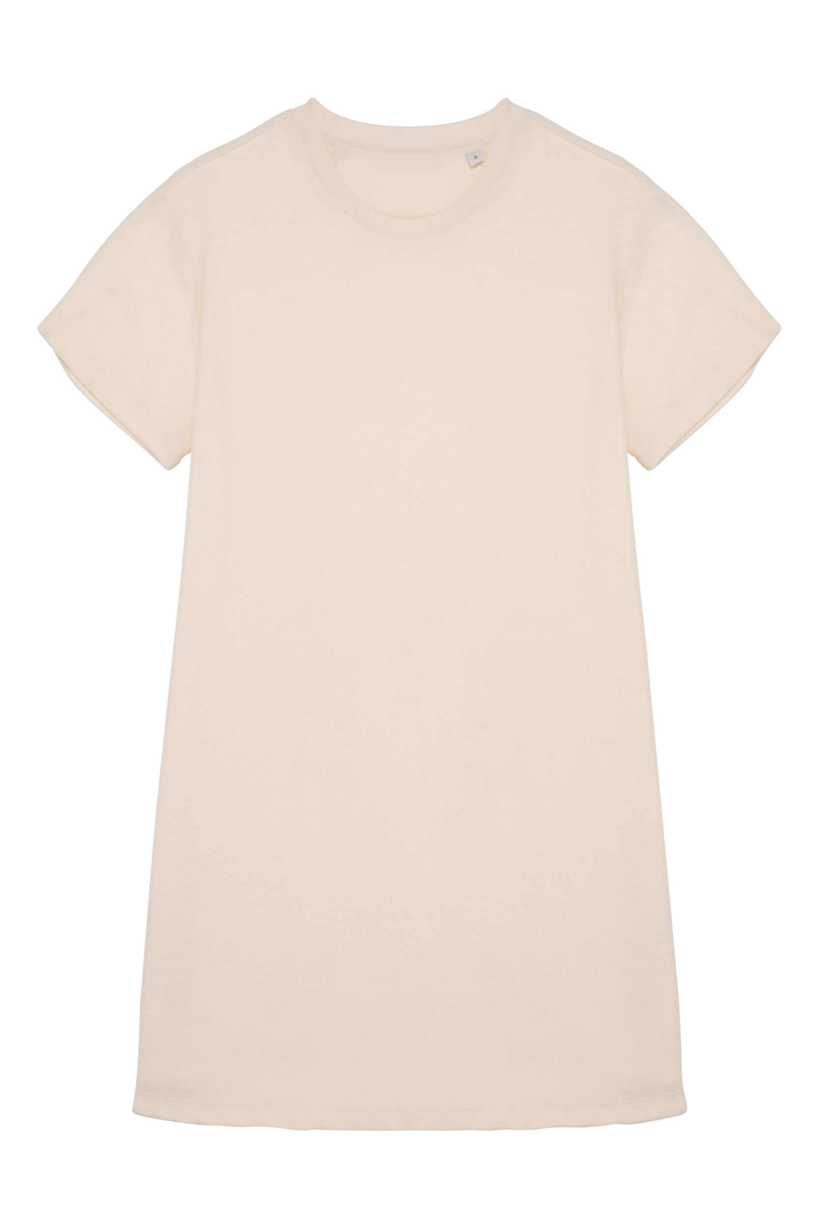 Vestido eco-responsável  em malha turca com ombros descaídos de senhora — Branco Frente