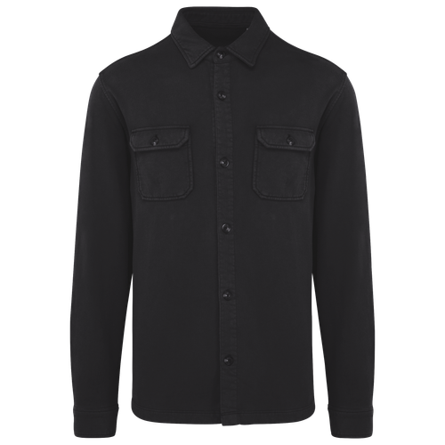 Native Spirit Men's washed effect brushed fleece overshirt in black, style NS521