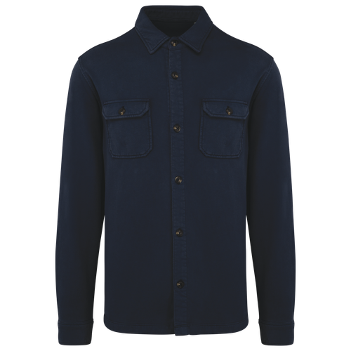Native Spirit Men's washed effect brushed fleece overshirt in navy, style NS521