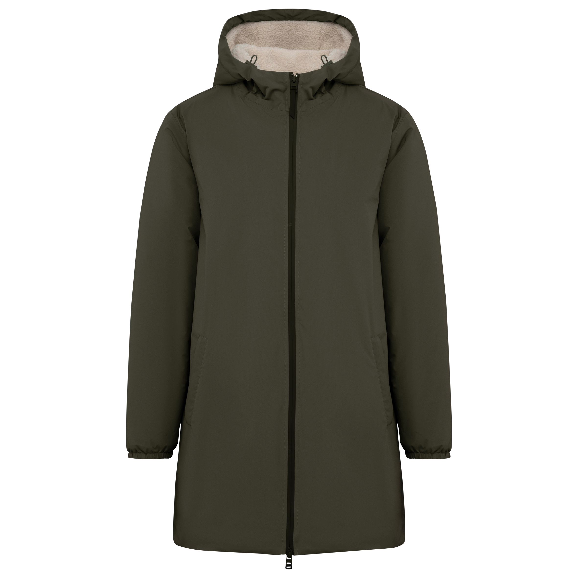 Native Spirit Unisex sherpa-lined waterproof jacket in khaki & olive, style NS609
