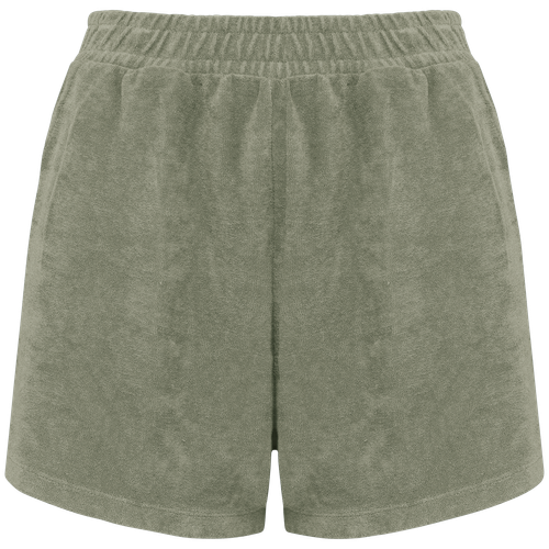 Native Spirit Women's Terry Towel shorts in green, style NS728