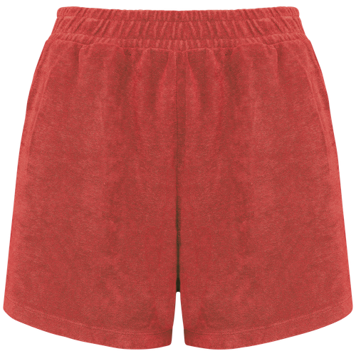 Native Spirit Women's Terry Towel shorts in red, style NS728