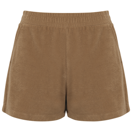 Native Spirit Women's Terry Towel shorts in brown, style NS728