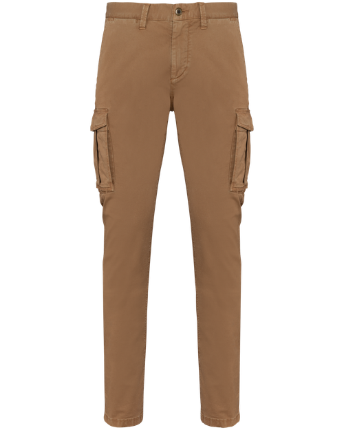 Native Spirit Men's washed effect cargo trousers in brown, style NS740