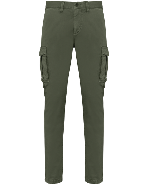 Native Spirit Men's washed effect cargo trousers in khaki & olive, style NS740