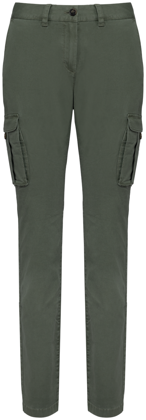 Native Spirit Women's washed effect cargo trousers in khaki & olive, style NS741