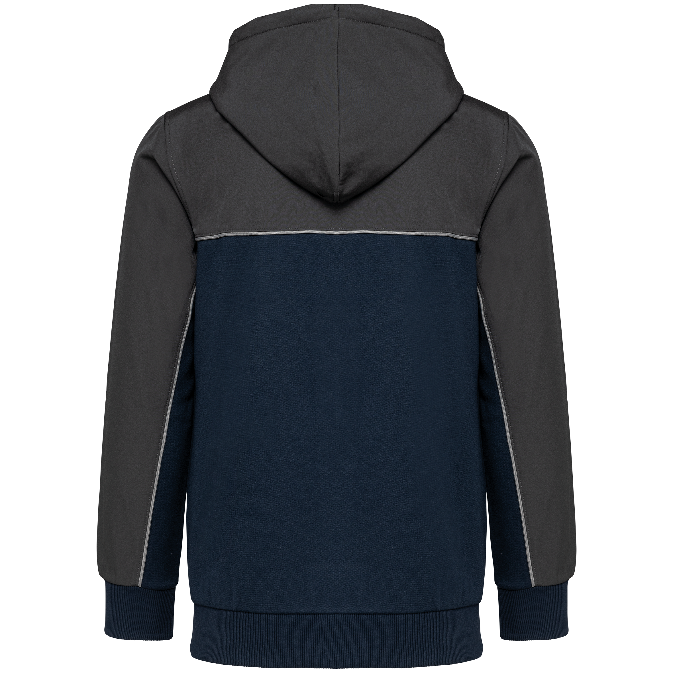 Casaco cardado bicolor com fecho e capuz eco-responsável unissexo - Navy / Dark Grey
