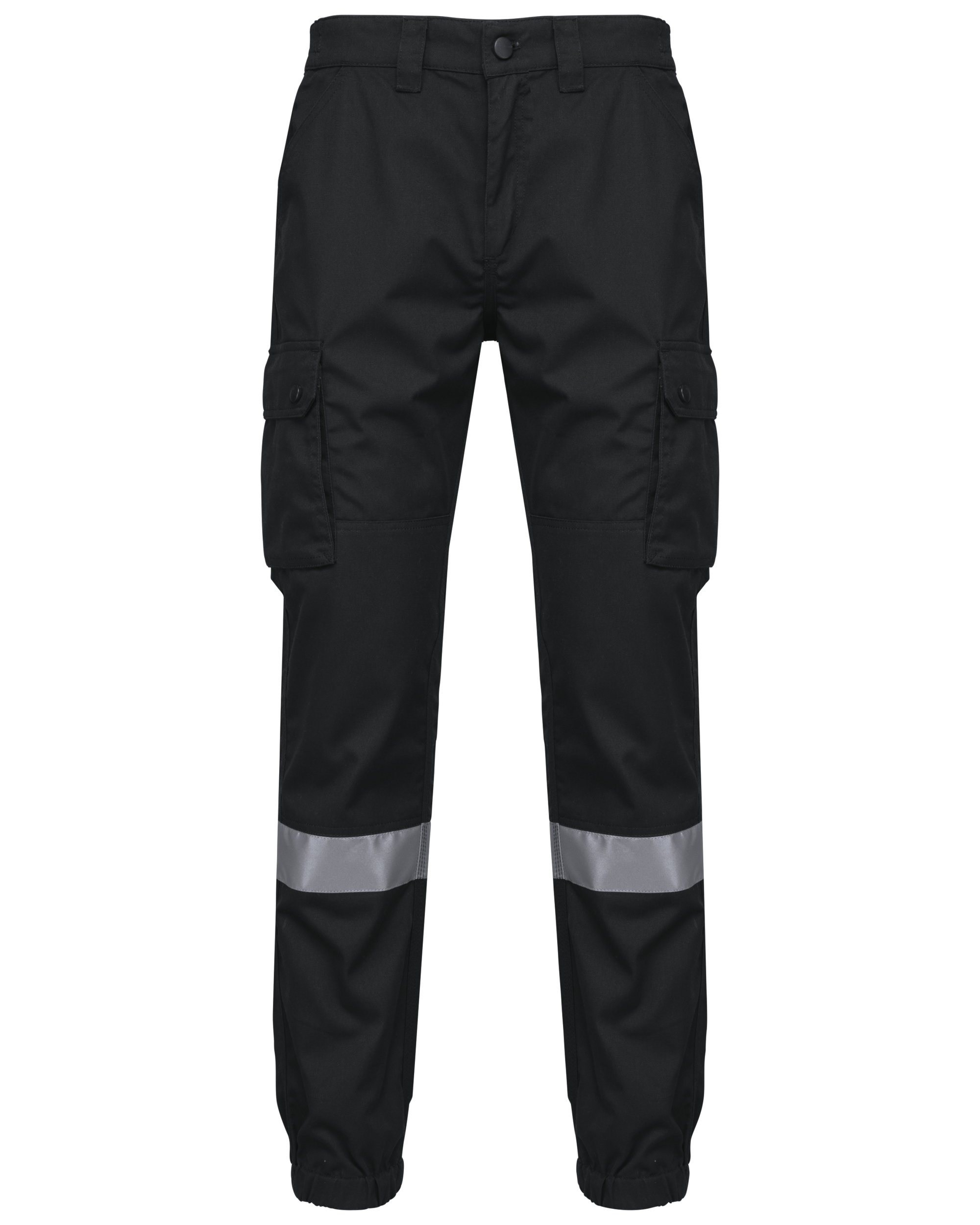 Calças cargo com tornozelos elásticos e faixa reflectora unissexo — Preto Frente