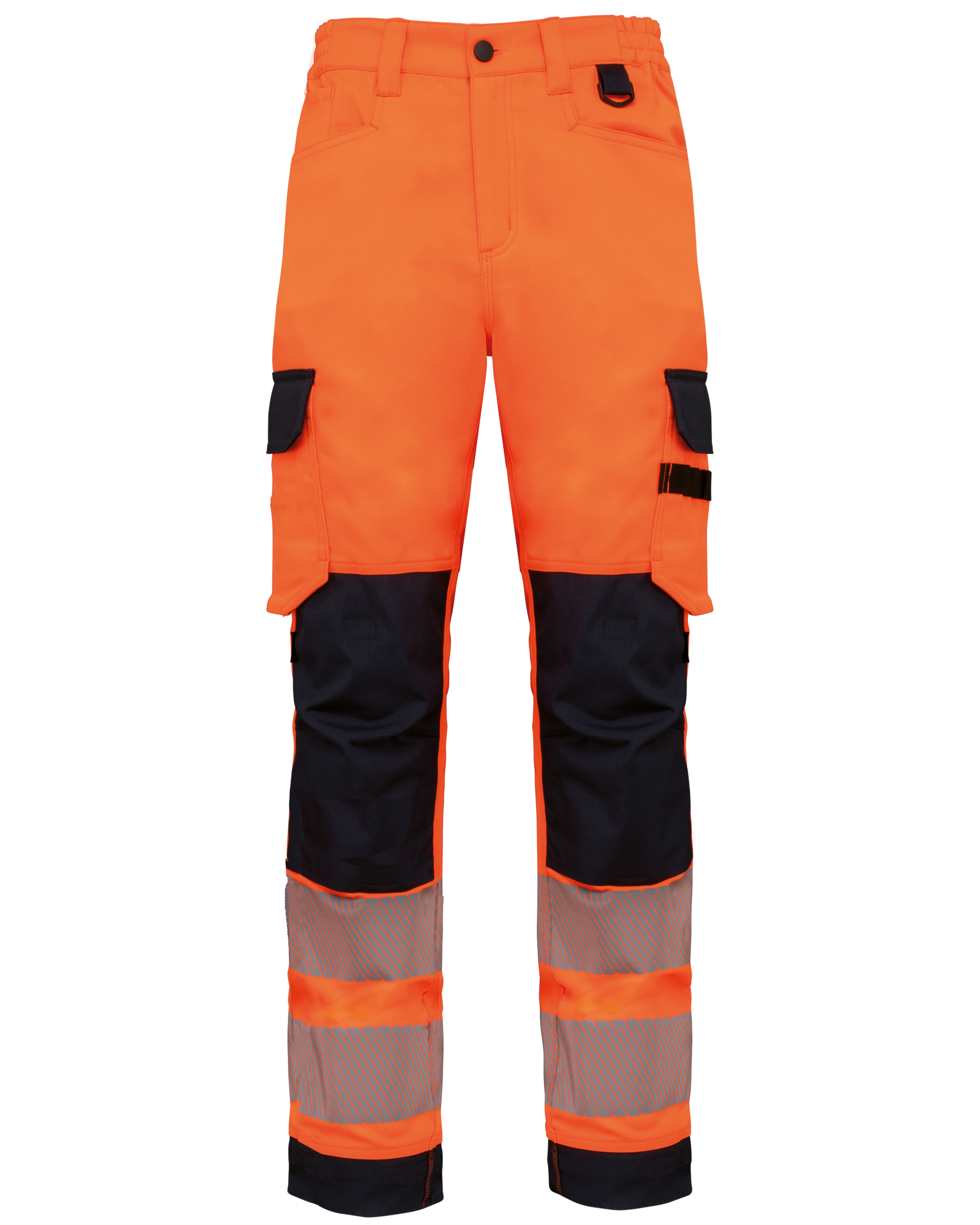 Calças de segurança em material reciclado multibolsos unissexo — Laranja Frente