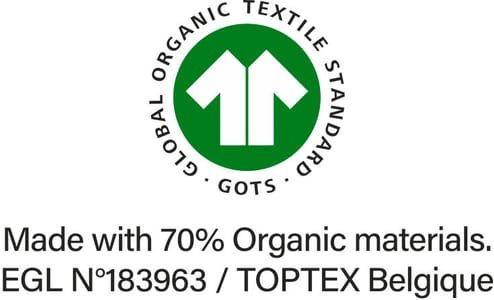 GOTS (Global Organic Textile Standard) certification is the strictest certification for textiles made from organic fibers, covering the entire process from the transformation of the organic fiber to an environmentally and socially responsible manufacturing. Certified by Ecocert Greenlife.
