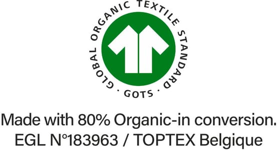 GOTS (Global Organic Textile Standard) certification is the strictest certification for textiles made from organic fibers, covering the entire process from the transformation of the organic fiber to an environmentally and socially responsible manufacturing. Certified by Ecocert Greenlife.