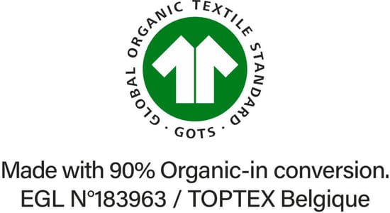 GOTS (Global Organic Textile Standard) certification is the strictest certification for textiles made from organic fibers, covering the entire process from the transformation of the organic fiber to an environmentally and socially responsible manufacturing. Certified by Ecocert Greenlife.