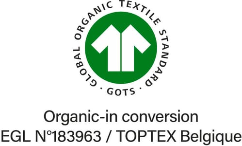 GOTS in conversion (Global Organic Textile Standard) label issued by Ecocert Greenlife. Guarantees the use of organic fibres.