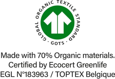 GOTS (Global Organic Textile Standard) label issued by Ecocert Greenlife. Guarantees the use of organic fibres.