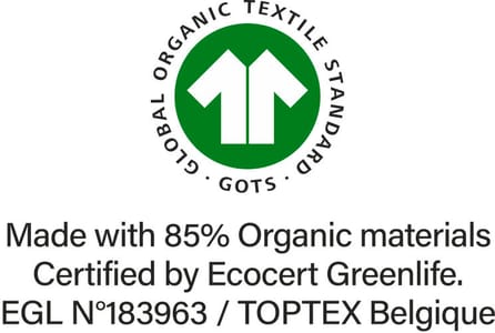 GOTS (Global Organic Textile Standard) label issued by Ecocert Greenlife. Guarantees the use of organic fibres.