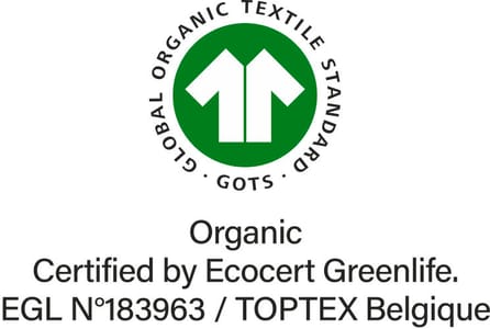 GOTS (Global Organic Textile Standard) label issued by Ecocert Greenlife. Guarantees the use of organic fibres.