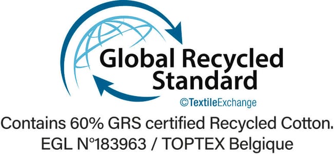The Global Recycled Standard (GRS) verifies the percentage of recycled material and tracks it from the source to the final product. Certified by Ecocert Greenlife.