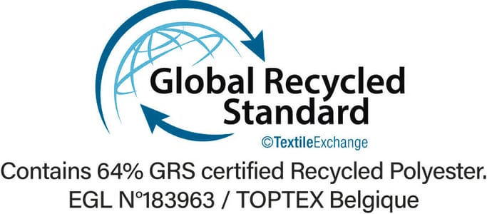 The Global Recycled Standard (GRS) verifies the percentage of recycled material and tracks it from the source to the final product. Certified by Ecocert Greenlife.